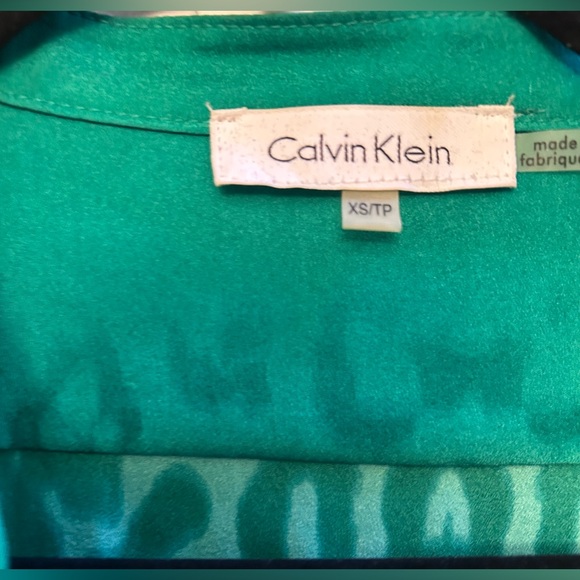 Calvin Klein Teal & Black Leopard Ombré Blouse buttoned Sleeve - Picture 8 of 9